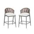 thumbnail image 3 of Amara Modern Outdoor Patio 26"H Counter Stools with Wicker Backrest, Iron Frame, Water-Resistant Cushion, Matte Grey, Set of 2, 3 of 10