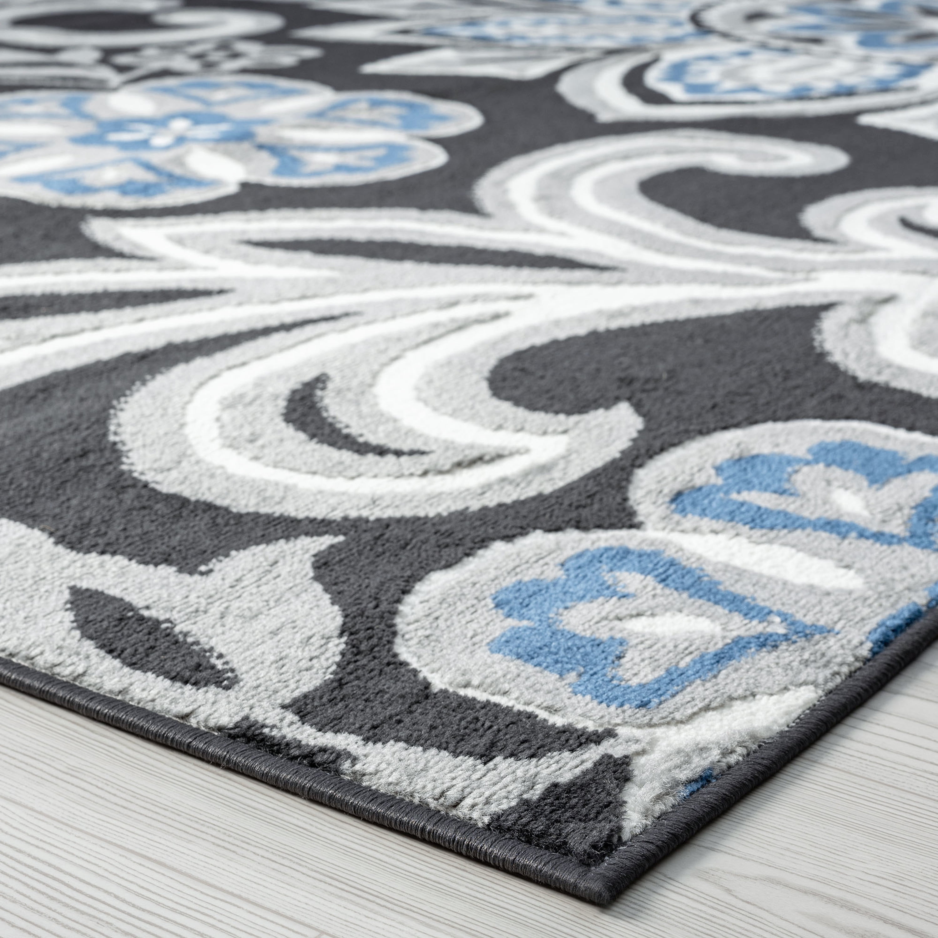 Transitional 5x8 Area Rug (5'3'' x 7'3'') Floral Gray, Charcoal Living Room Easy to Clean