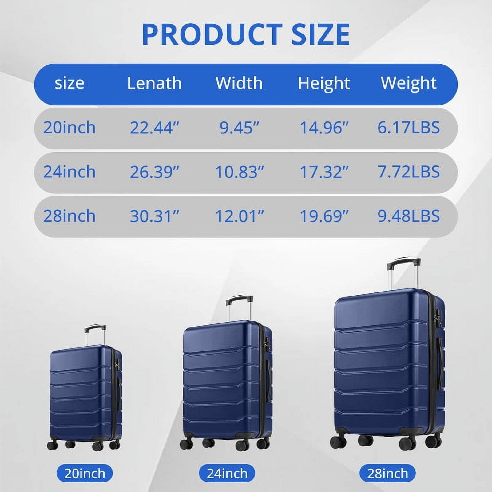 TINKLE WELL 3-Piece Hardshell Suitcase Sets, 20"+24"+28" Lightweight Expandable Carry on Luggage, TSA Lock Hard Shell Luggage with 360° Smooth Spinner Wheels, Family friendly, Blue
