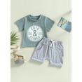 thumbnail image 3 of Toddler Baby Boy Summer Clothes Western Pattern Short Sleeve T Shirt Tops and Drawstring Shorts Playwear Outfits, 3 of 10
