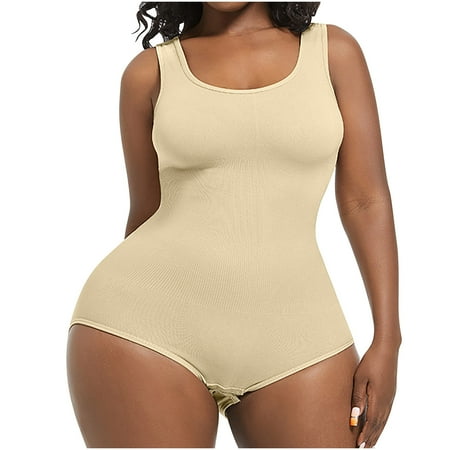 HaiMao Bodysuit Thong for Women Clearance Tummy Control Slimming Bodysuits Sleeveless Full Bodysuit Tops Yellow XXL