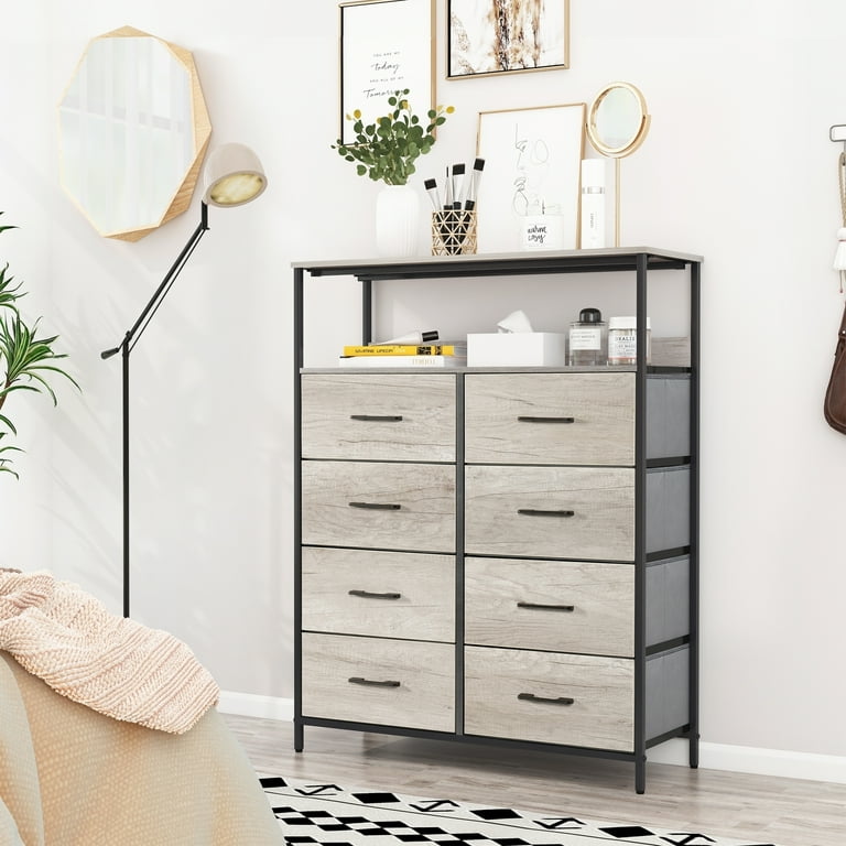 LYNCOHOME 3 Drawer Dresser with Shelves, Storage Cabinet with Drawers,  Storage Shelves Nightstands for Bedroom, Livingroom, Office(Right Shelf)