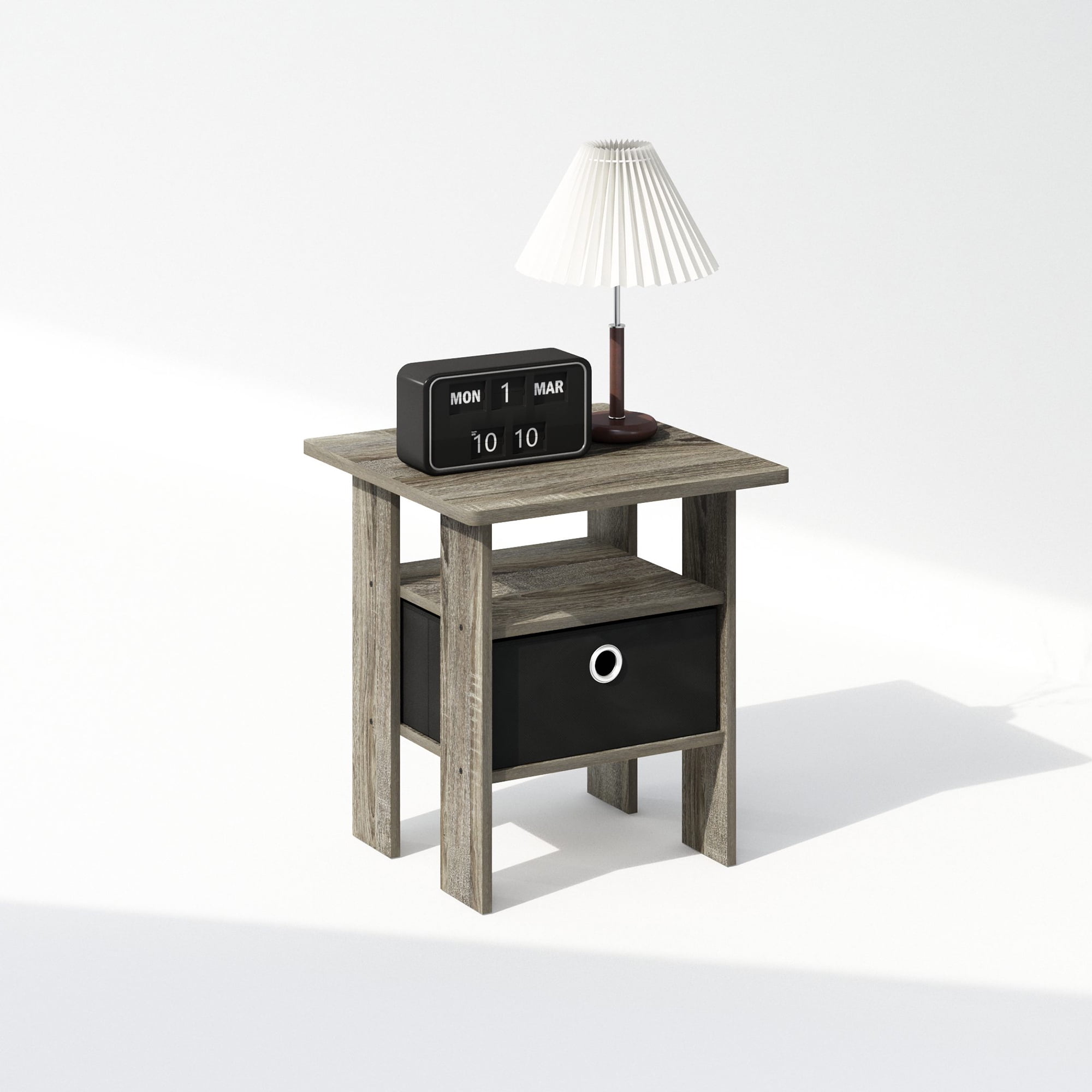 Furinno Tidur Bedside Table Nightstand with Bin Drawer, French Oak/Black