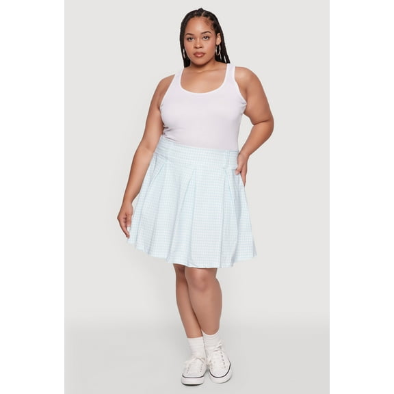 Womens Plus Size Trendy Plaid High Waist Pleated Skirt