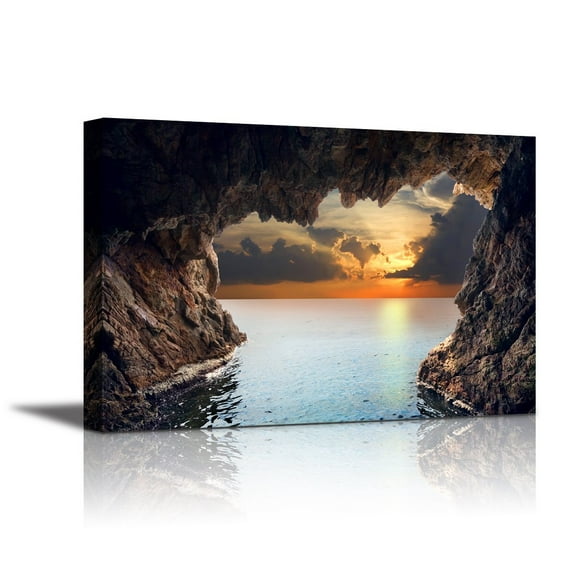Canvas Wall Art - Beautiful Landscape Inside View of Grotto in Coast | Modern Home Decor Canvas Prints Giclee Printing Wrapped & Ready to Hang - 24" x 36"