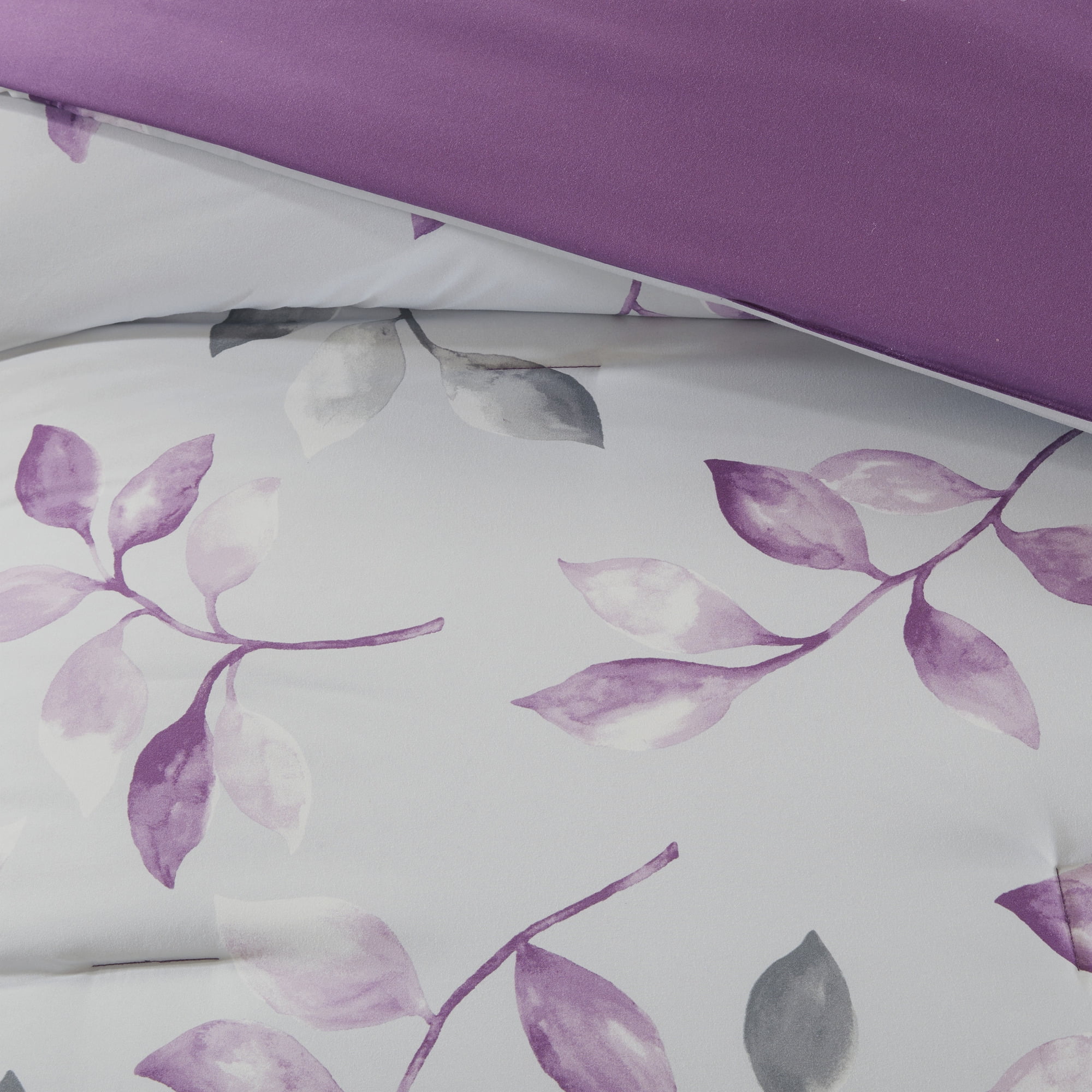 Madison Park Essentials 7 Piece Twin Botanical Comforter Set, Cotton Bed in A Bag with Bedskirt, Spring Purple Floral Comforter Bed Set, Bedding Sets with Flat Sheet and Fitted Sheet for Girls