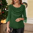 thumbnail image 2 of Vinsonshop Womens Sparkly Sequin Cowl Neck Top 3/4 Bell Sleeve Shiny Blouse Loose Fit Draped Pullover Casual Party Tunic Festive Holiday Evening Fall Winter Green XL, 2 of 4