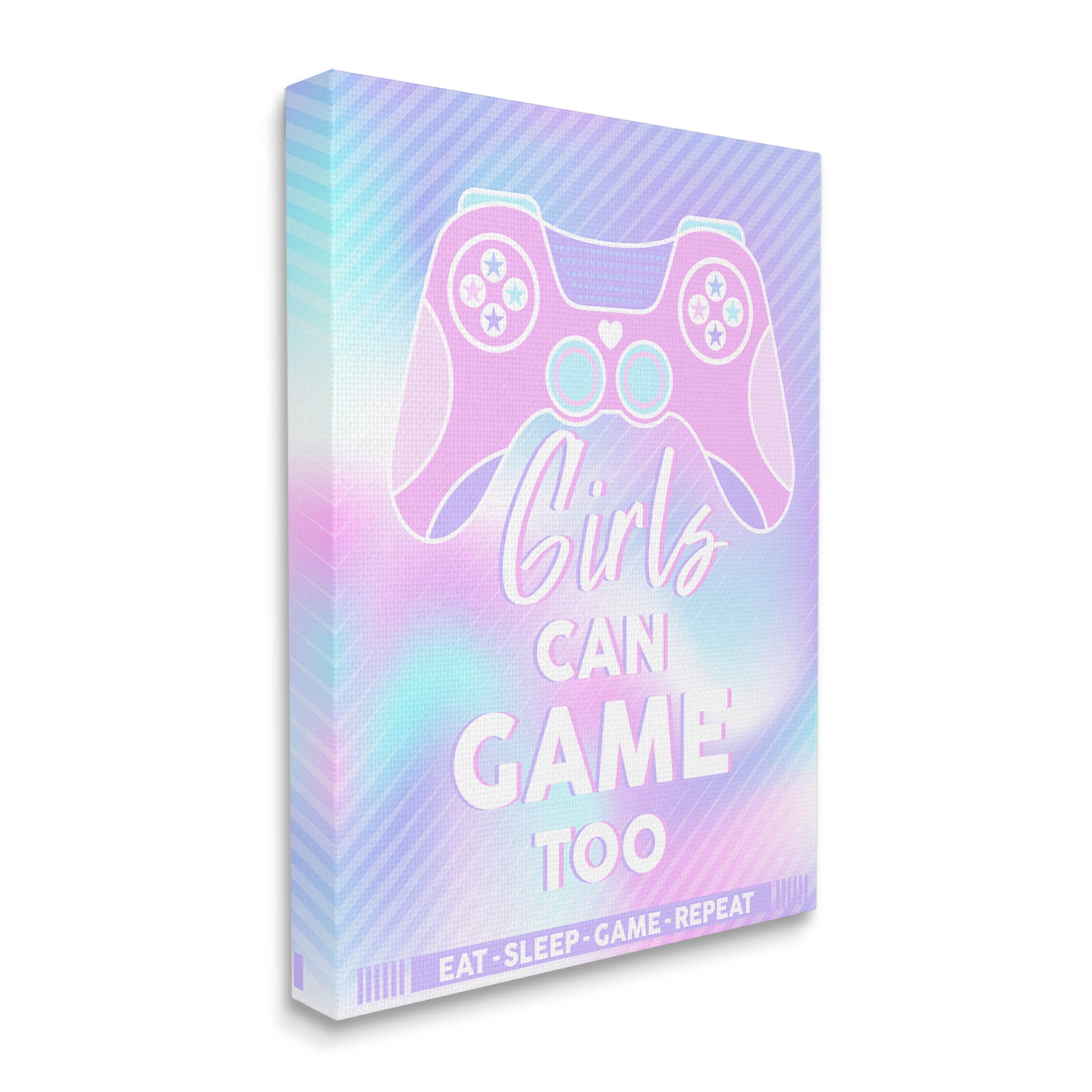 Girls Can Game Too Pastel Phrase Art for Kids Graphic Art Gallery Wrapped Canvas Print Wall Art