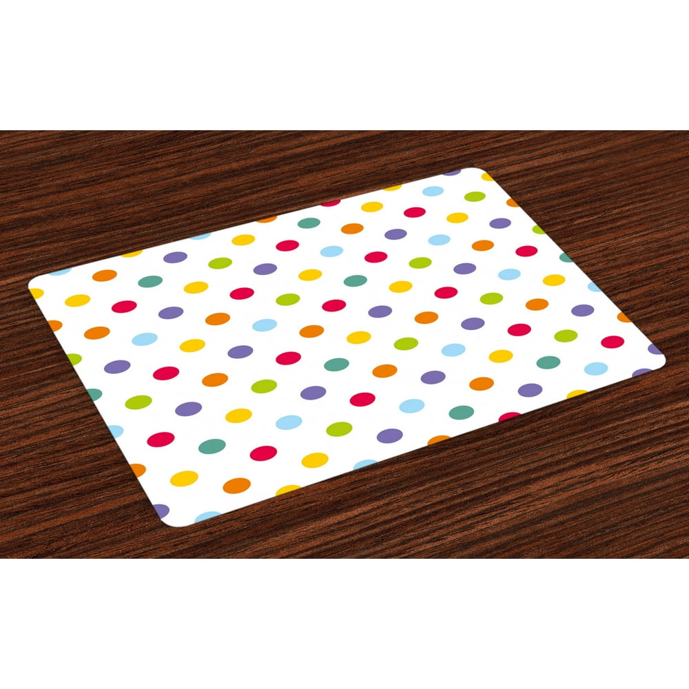 Kids Placemats Set of 4 Vintage Polka Dots in Pastel Colors on Blank