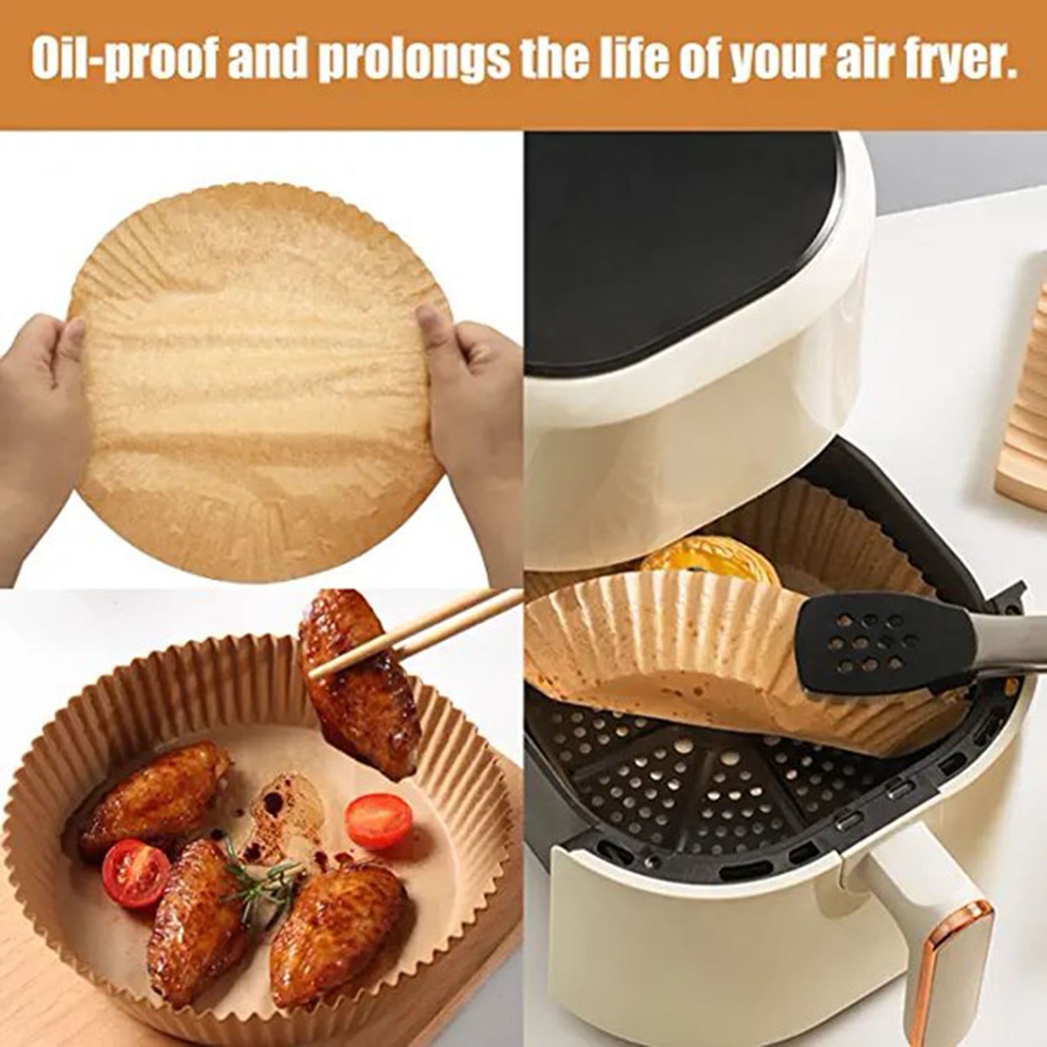 WXHHH FUKQVOD Air Fryer Disposable Paper Liner, 100Pcs-6 inch Liners for Air Fryer, Non-Stick Disposable Air Fryer Liners, Water-proof