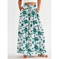 thumbnail image 5 of Women Casual High Waist Wide Leg Pants Summer Long Palazzo Pants Pocket Lounge Vacation Clothes Green Print XL, 5 of 8