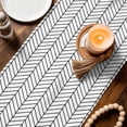 thumbnail image 3 of White Geometric Table Runner - 36 Inch Long Modern Minimalism Black Striped Lines Cotton and Linen Blended Dress Scarves Farmhouse Table Runner for Kitchen Dining, Coffee Table, 13" x 36", 3 of 8