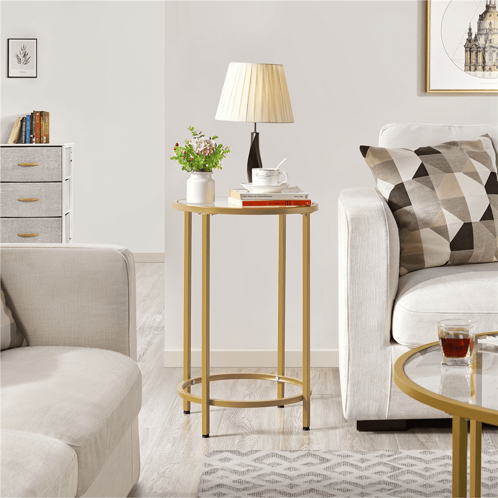Renwick 3 Piece Modern Glass Top Coffee Table Set with Metal Legs, Antique Gold