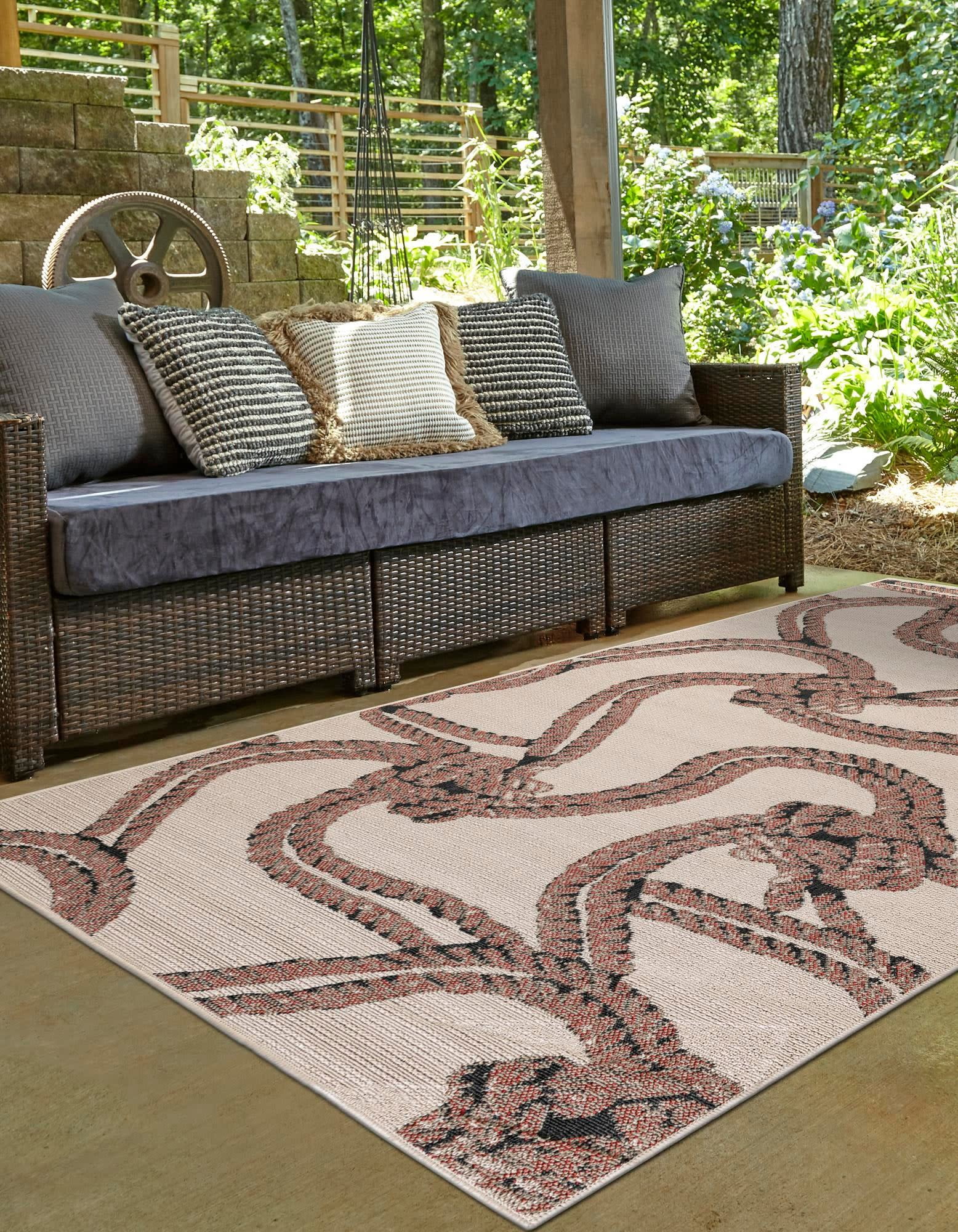 Unique Loom Outdoor Coastal Collection Area Rug - Seaknot (5' 1" x 8' Rectangle Beige/Blue)
