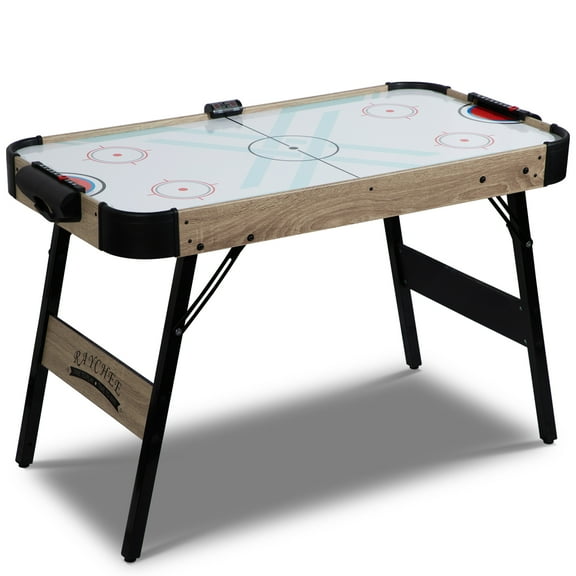 RayChee 48in Foldable Air Powered Hockey Table for Home Game Room w/2 Pucks, 2 Pushers, LED Scoreboard, 12V Motor (Oak)