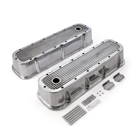 Speedmaster PCE314.1028.09 Compatible with Chevy BBC 454 Polished Ribbed Aluminum Valve Covers - Tall w/Hole