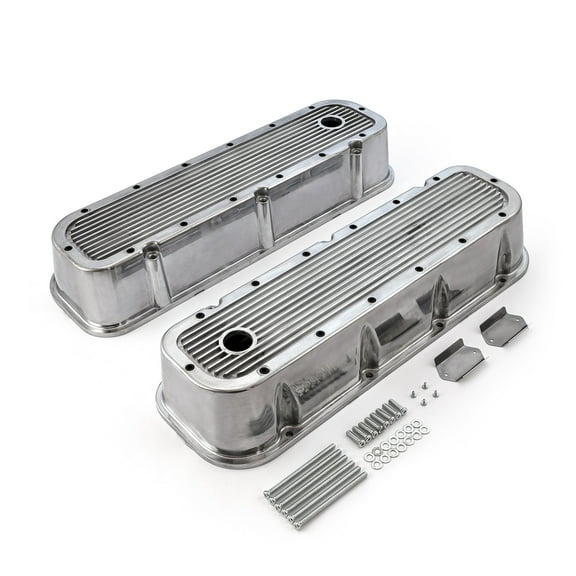 Speedmaster PCE314.1028.09 Compatible with Chevy BBC 454 Polished Ribbed Aluminum Valve Covers - Tall w/Hole