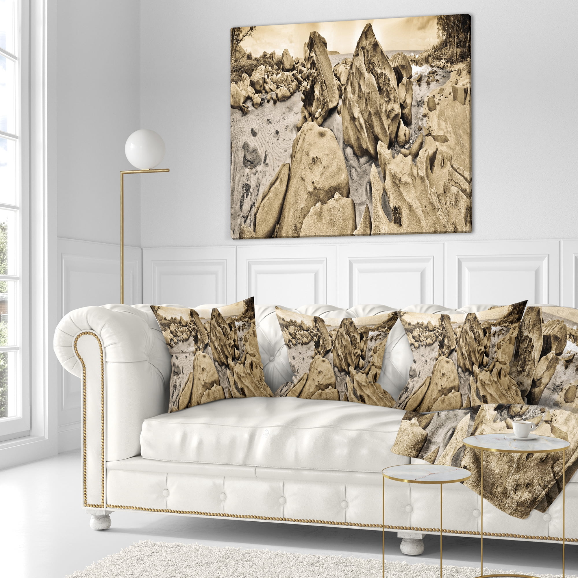 Designart Rocky Praslin Seychelles Panorama - Landscape Printed Throw Pillow - 16x16