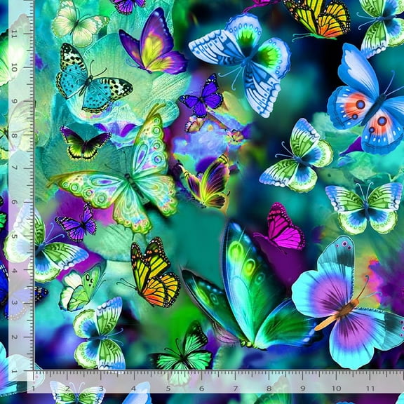 Cotton Electric Butterflies Insect Bugs Radiant Butterfly Garden Timeless Treasures Cotton Fabric Print by the Yard (NATURE-CD3157-MULTI)
