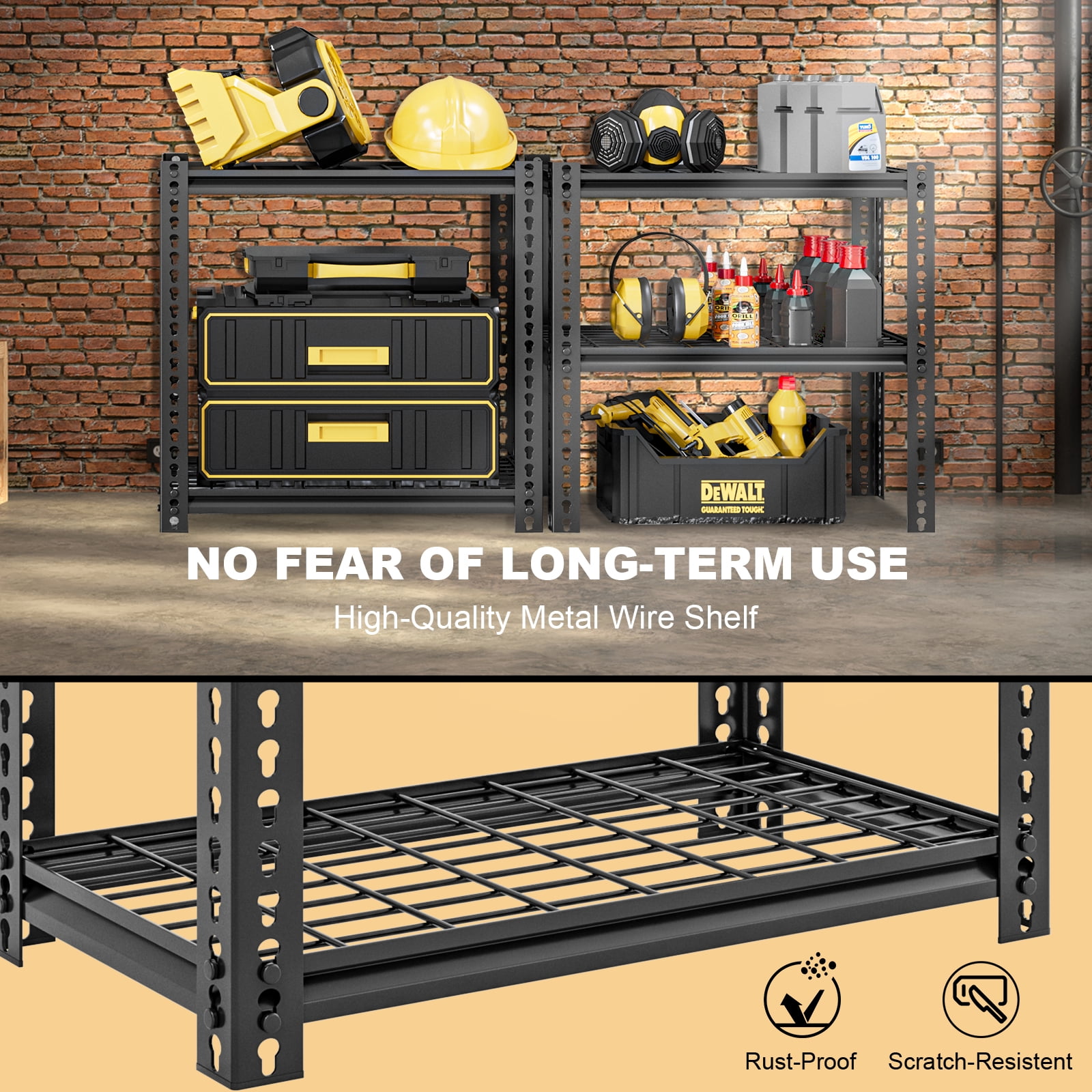 4 Shelves Adjustable Storage Steel Wire Shelves Black, 63" Tall Steel Wire Shelving Unit Heavy Duty Utility Racks for Garage Basement Kitchen Closet Oganization, 3200 lbs Capacity, 2PC