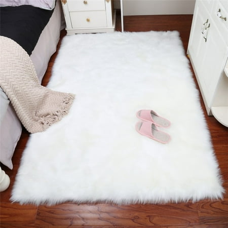 Faux Fur Artificial Skin Rectangle Fluffy Chair Seat Sofa Cover Carpet Mat Area Rug Living Bedroom Home Decoration 15 7 15 7 Inch White