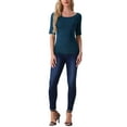 thumbnail image 3 of INSPIRE CHIC Women's Boat Neck Tops Half Sleeves Fitted Layering Soft T-Shirt L Dark Blue, 3 of 7