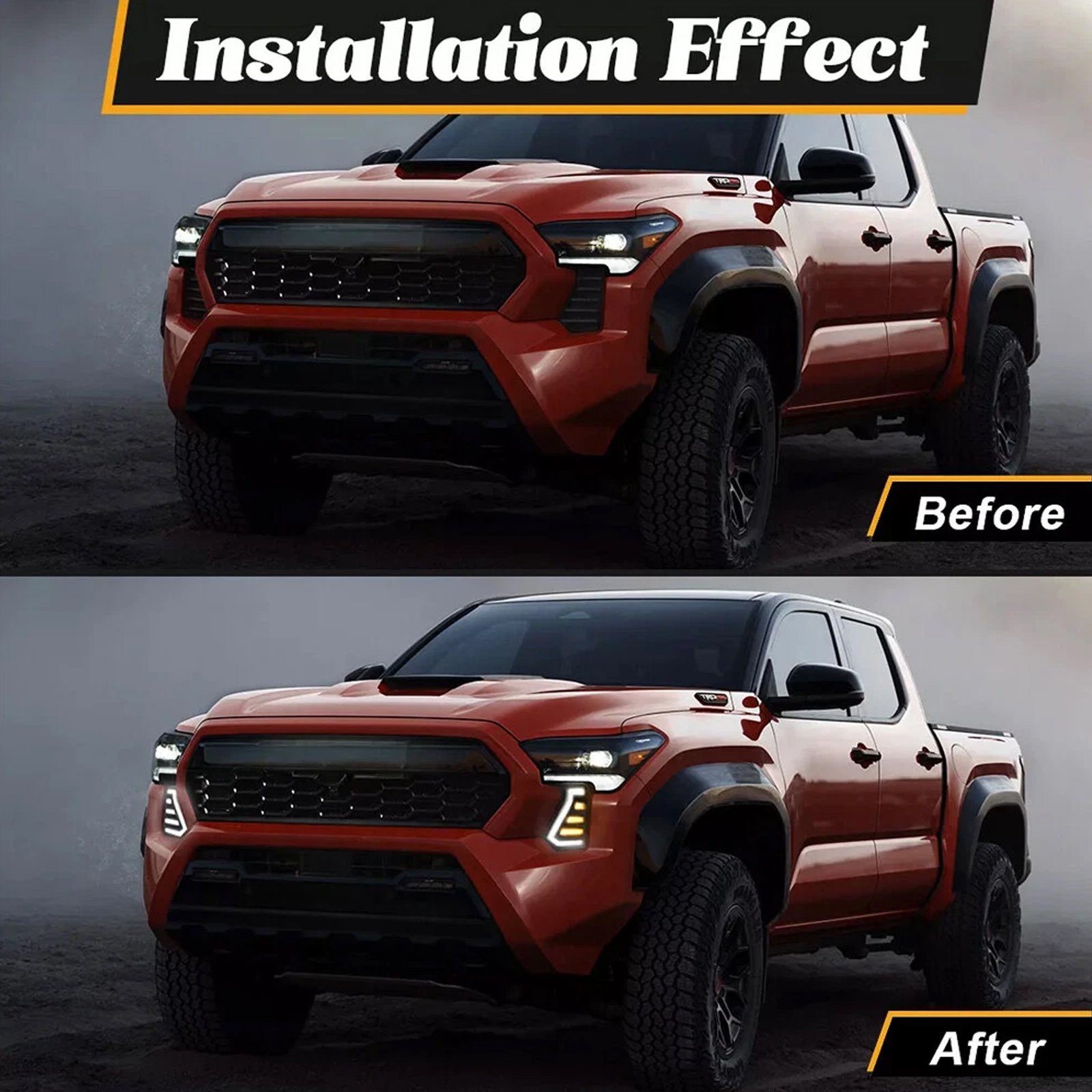 LED DRL Fog Lights for 2024-2025 Toyota Tacoma with White/Amber Sequential Turn Signal - SAE/DOT Certified Plug & Play Direct Replacement