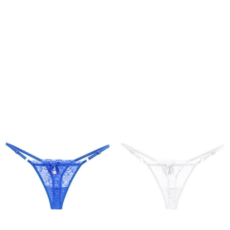 Wijhcboe 2 Pack Women plus Size Silk Panties Sheer Lace Thong Adjustable Panties Womens Small Waist Bow Mesh Sexy Thong Lot Large Seamless Cotton Lace Panties Bikini Comfort Choice Panties plus Size