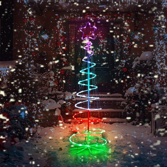 Christmas Decoration Tree Spiral Artificial Decor, 16 Color LED Lighted 5ft Outdoor with Remote, Timer,  for Yard, Porch, Indoor, Outside