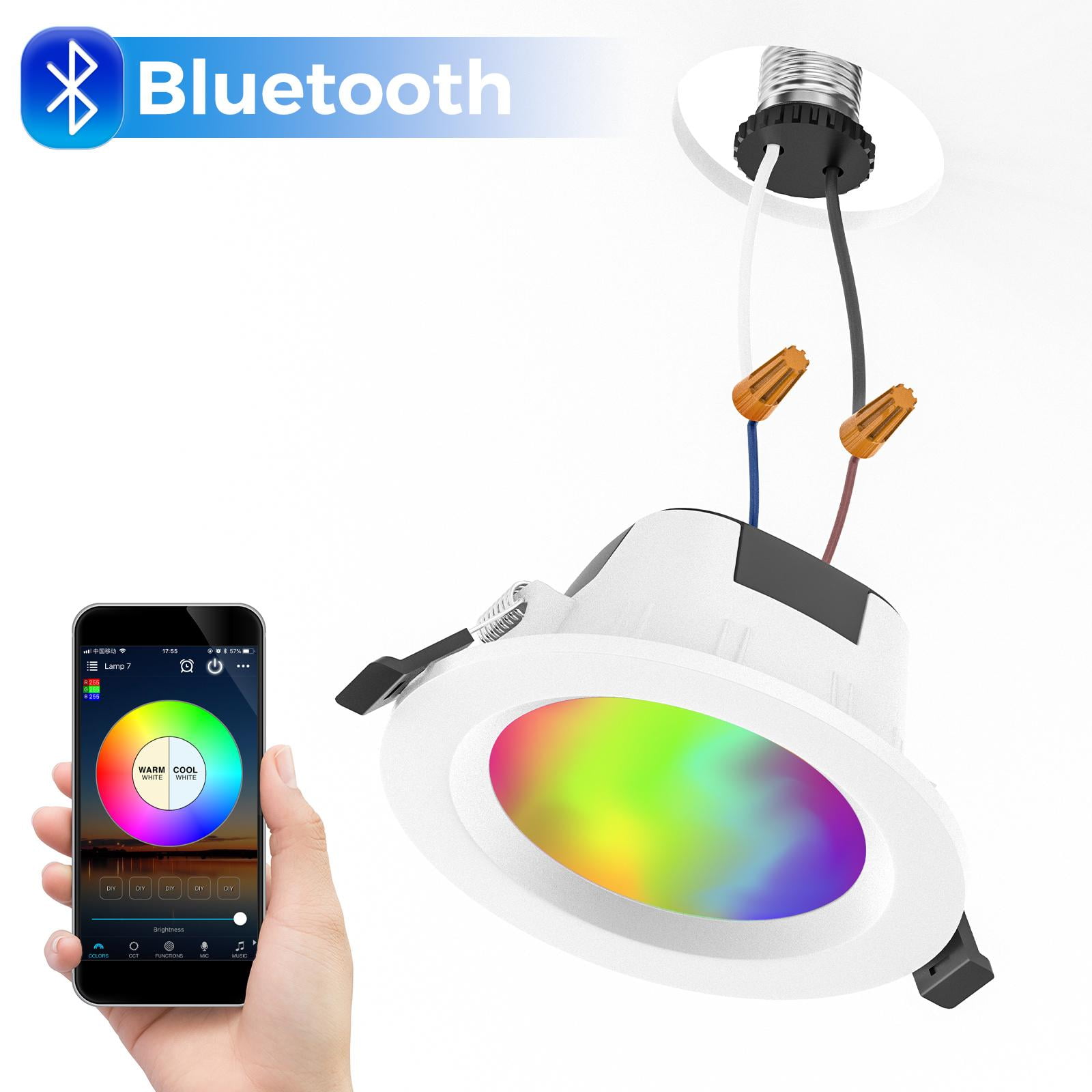 4X Smart WIFI/Bluetooth 9W Smart RGBWC LED Ceiling Panel Lamp Down Light Bulbs 