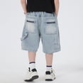 thumbnail image 4 of KAUOD Teen Boys Baggy Denim Shorts Wide Leg Knee Length Cargo Jeans Pockets Hip Hop Skateboard Y2k Jorts Summer Shorts for Kids, 4 of 6