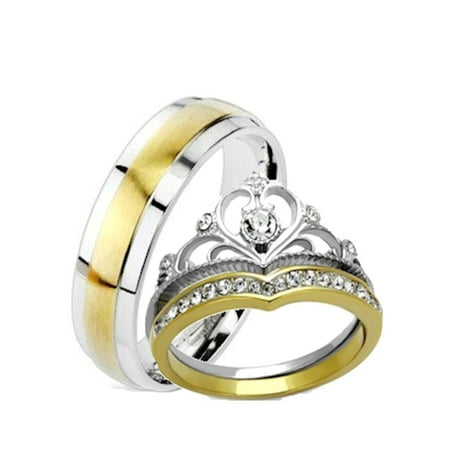 Edwin Earls His And Hers Wedding Rings 3 Pc Yellow Gold Ip Crown