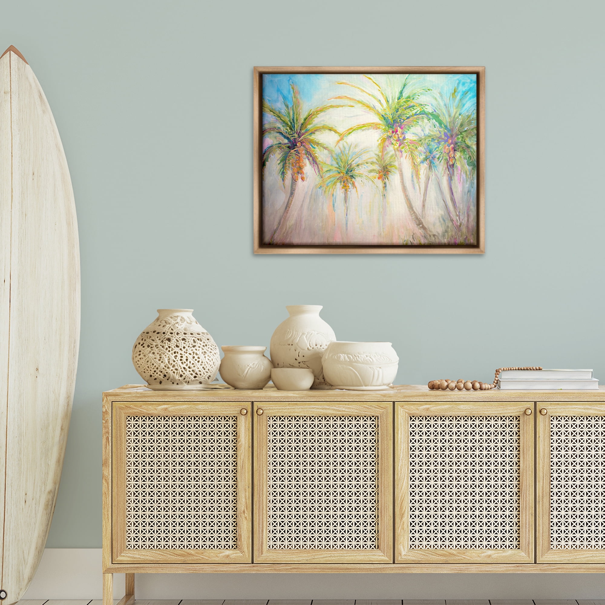Stupell Industries Swaying Palms Abstract Botanical & Floral Painting Brown Floater Framed Canvas Art Print Wall Art, 31 x 25