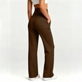 thumbnail image 4 of Seffadzy Women's Yoga Pants High Waisted Straight Leg Stretchy Pocket Solid Color Workout Fitness Gym Trousers Brown L, 4 of 7