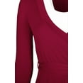 thumbnail image 4 of Bon Rosy, Women's, 3/4 Sleeve Deep V-Neck Maxi Faux Wrap Solid Dress, Burgundy, XL, 4 of 5