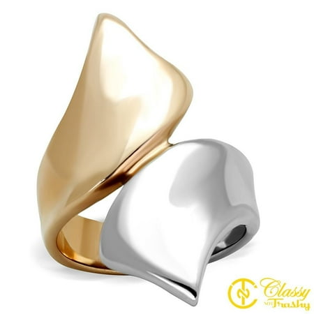 Bronze Ring - Classy Not Trashy® Women's Stainless Steel Bronze/Silver Color Bypass Ring - Size 7