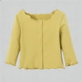 thumbnail image 2 of Aihuaihua Toddler Shirt Girls' Cardigan Top Ruffle Trim Scalloped Edge Casual Long Sleeve Tops Blouse for Baby Kids 6M-5Y Yellow 12-18 Month, 2 of 7