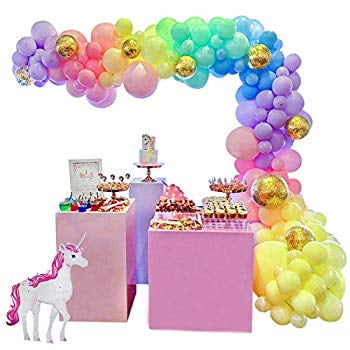 balloon birthday arch garland rainbow pastel unicorn balloons kit centerpiece 16ft decorations walmart