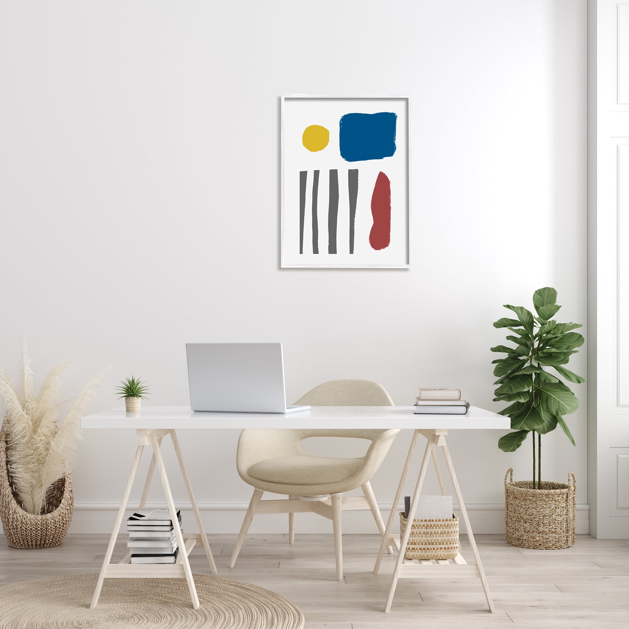 Stupell Industries Study of Rough Edge Shapes Little Thoughts Abstraction Abstract Painting White Framed Art Print Wall Art, 24 x 30