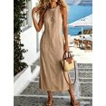 thumbnail image 4 of Womens Khaki Casual Summer Maxi Dress Halter Sleeveless Long Vacation Dress, 4 of 6
