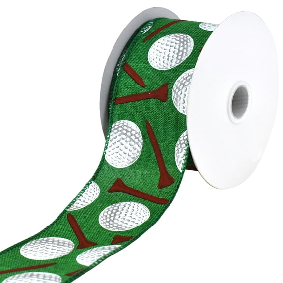 Homeford Golf Balls and Tees Sports Wired Ribbon, 2-1/2-inch, 10-yard, Green