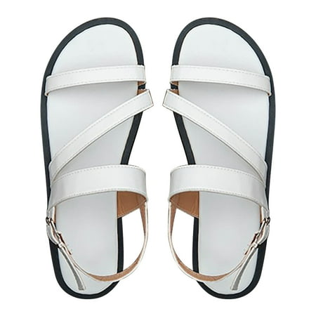 

PEASKJP Womens Sandals Dressy Women s Summer Sandals Casual Comfortable Flip Flops Beach Shoes Ankle T-Strap Thong Elastic Flat Sandals for Women (White 9)