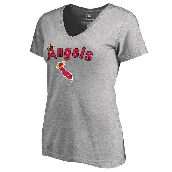 Women's Heather Gray Los Angeles Angels Core Wahconah V-Neck T-Shirt