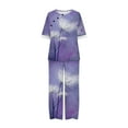 thumbnail image 4 of Edvintorg 2 Piece Lounge Set Women Women's Summer Printed Half Sleeve Round Neck Cropped Top + Casual Pants Suit Set Two Piece Lounge Set Purple XXL, 4 of 5