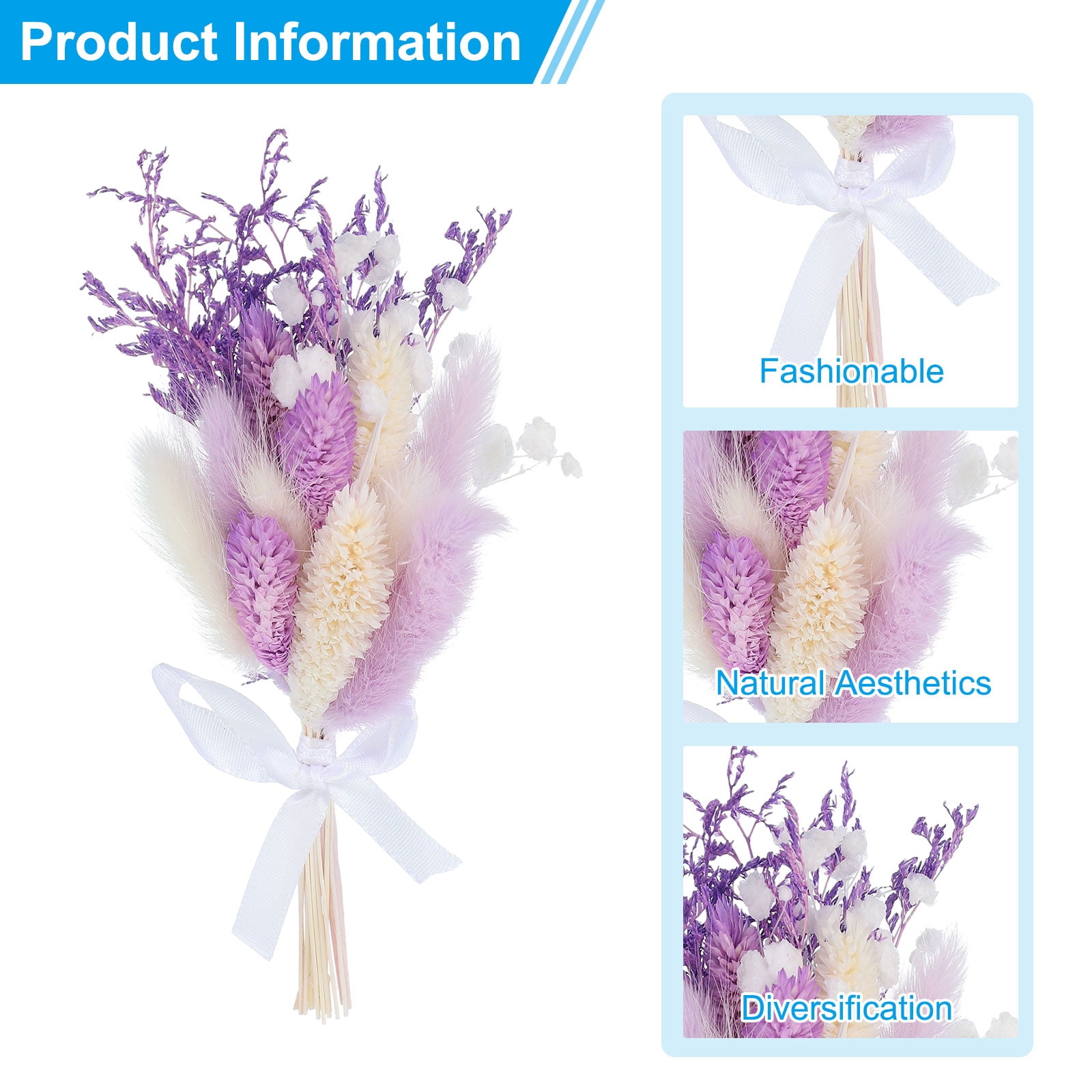 Uxcell Mini Dried Flower Bouquet, Pampas Grass Natural Wildflower Decor, Wine Red