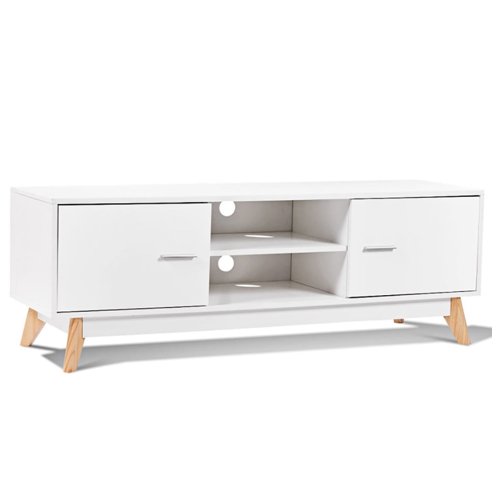 Finihen TV Stand, TV Cabinet, Wooden TV Stand with 2 Storage Cabinets and 2 Open Shelves for 60 Inch TV, for Living Room, Bedroom, White