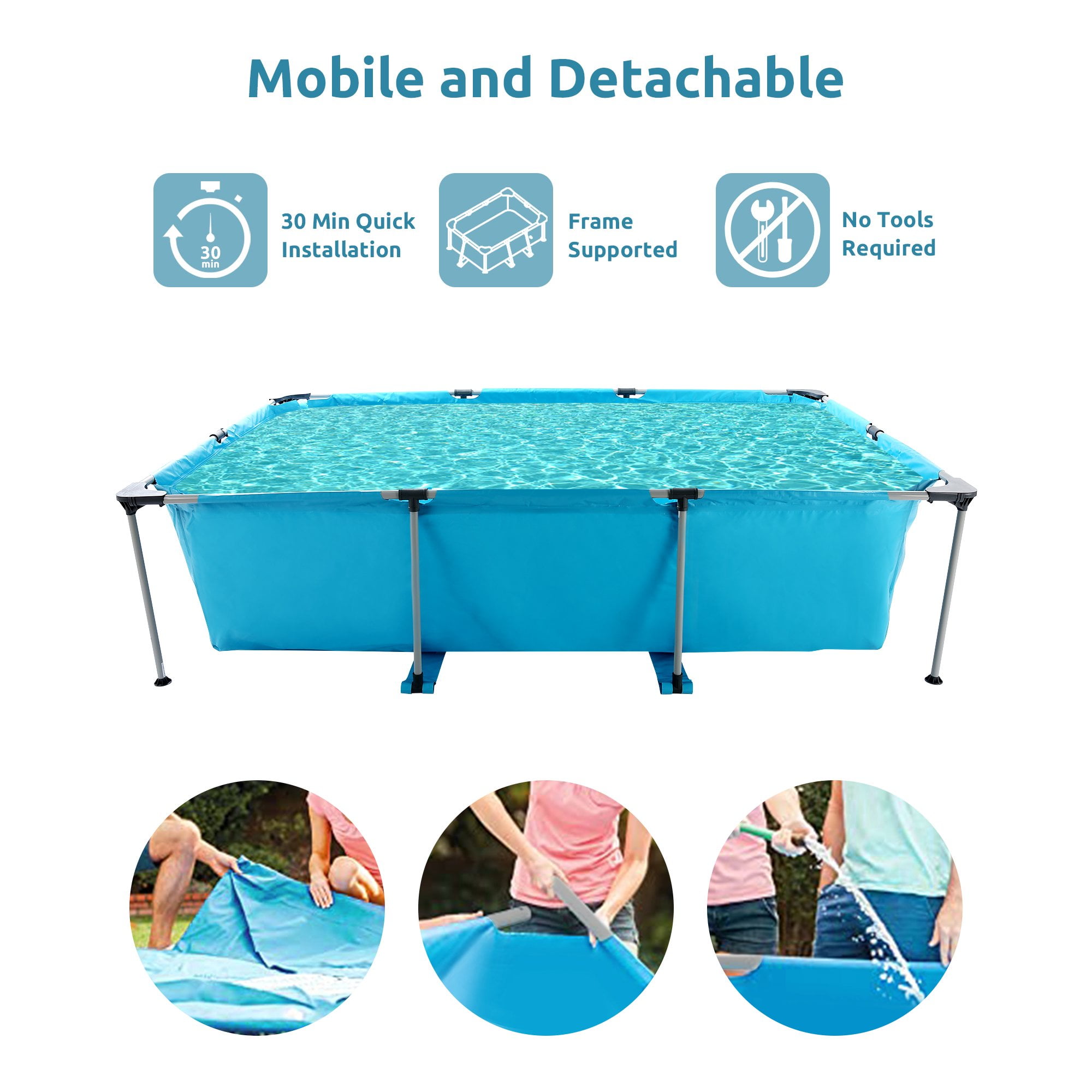 GASKY 10ft Swimming Pool Rectangle Metal Frame and Accessories 118x79x29.5 Inch for Adult Backyard Bule Just Pool