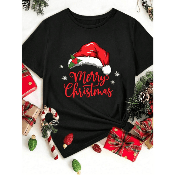 Cute Christmas T-shirt with Santa Hat and Merry Christmas Greeting