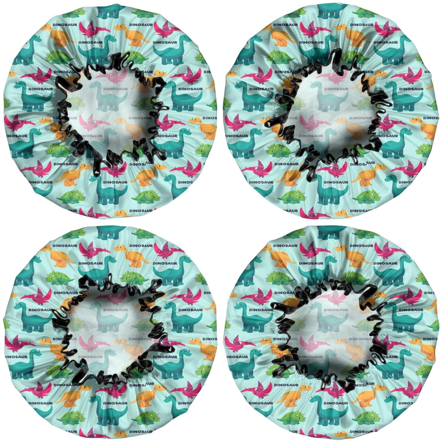 Shower Caps,Colorful Dinosaurs DINO Pattern Waterproof Shower Cap for Women 4 Pieces,Double Reusable Hair Cover for Shower PEVA Elastic Stretch Hem