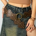 thumbnail image 2 of Wide Disc Belt for Women Vintage Hollow Boho Leather Belt Western Chunky Waist Belt Cowboy Metal Buckle Concho Belts, 2 of 7